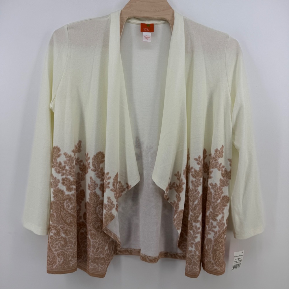 Hearts of Palm Women XL Cardigan Makin' Me Blush Cream Tan Paisley NWT